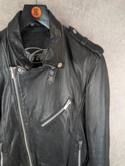 Carlo Sacchi Jacket Mens Large L Black Leather Vintage Italian Biker