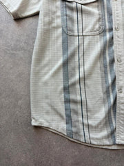 Vintage 1990s Shirt Men’s Medium Beige Panama Striped Utility Short Sleeve