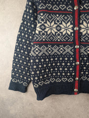 L.L Bean Cardigan Womens L Large Navy Wool Vintage 80s