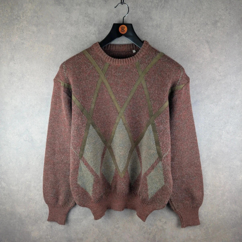 Vintage Jumper Mens Large L Knitted Italian 80s Retro Pullover