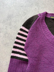 Y2K Jumper Women’s Small Purple Black Goth Punk V Neck Stretch Knitted Sweater