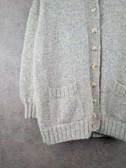 Hand Knitted Cardigan Womens L Large Grey Cotton