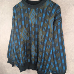 Hom Jumper Mens XL Extra Large Blue Knitted Vintage Pullover