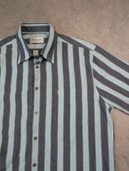 Yves Saint Laurent YSL Shirt Men’s Large Blue Striped Short Sleeve Designer