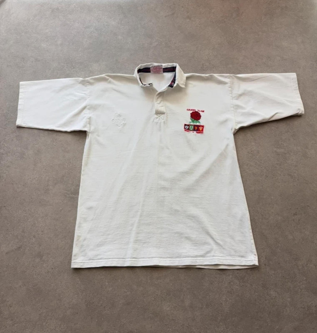 Vintage 1991 Rugby Polo Shirt Men’s Medium White Short Sleeve Heavy Cotton