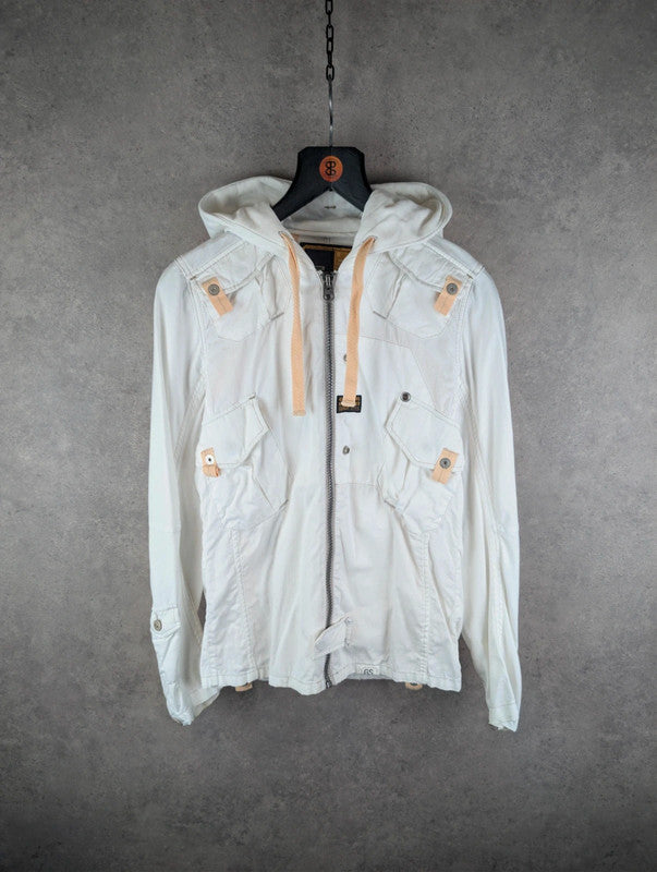 G-Star Jacket Womens Small S White Hooded Full Zip Gorpcore