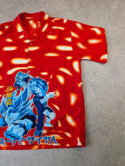 Y2K Anime Shirt Mens Medium Short Sleeve Button Up Japanese Streetwear Graphic