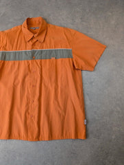 Y2K Shirt Mens Large Short Sleeve Utility Skater Button Up Orange