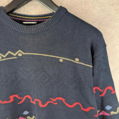 Moda Massimo Jumper Mens Large L Navy Knitted Vintage Cotton Italy