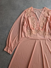 Vintage 1970s Dress Women's Medium Pink Boho Prairie Lace Midi