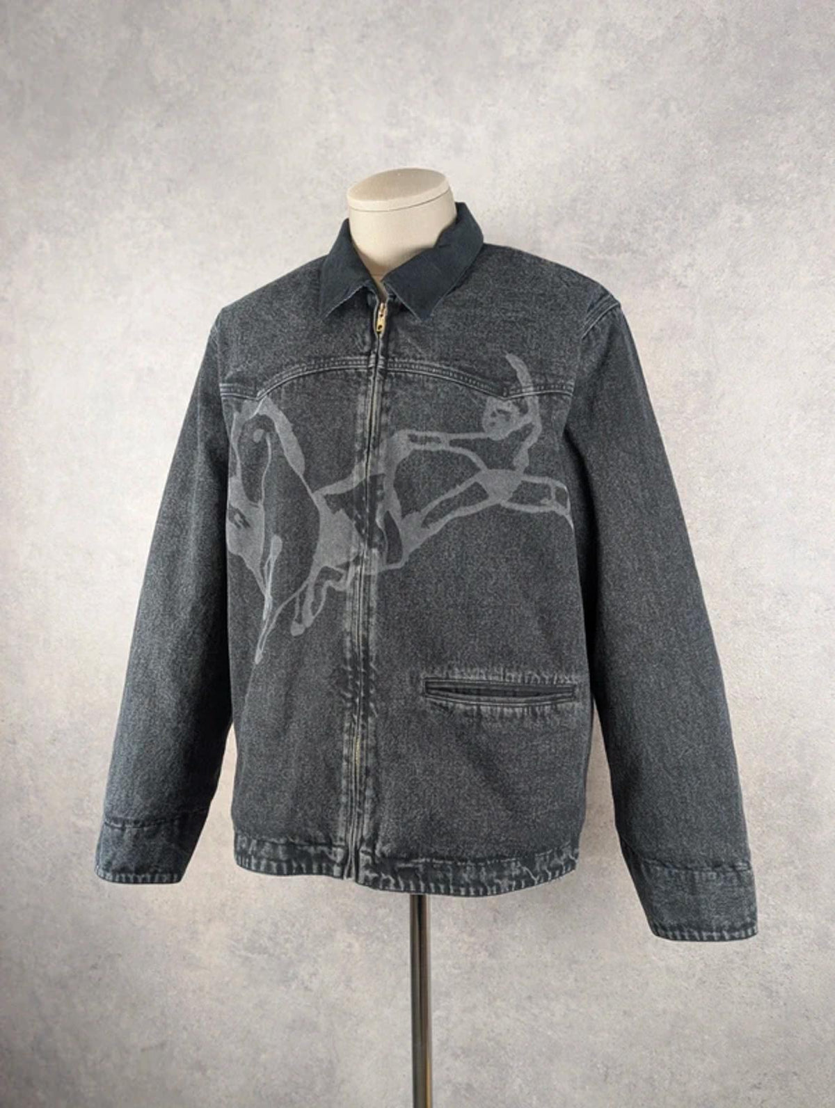 Lorenz Jacket Men’s Large Black / Washed Charcoal Graphic Zip-Up Vintage Style