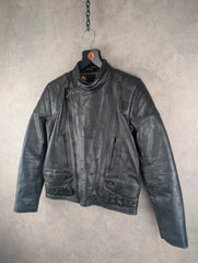 Vintage Motorcycle Leather Jacket Mens Small S Black Vintage 90s