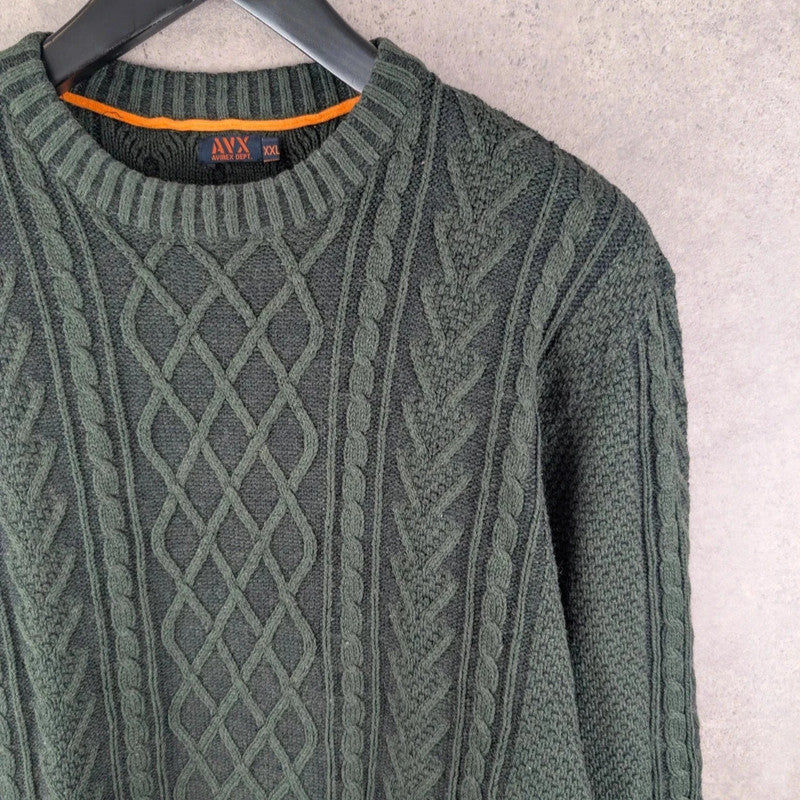 Avirex Jumper Mens Large L Green Knitted Pullover