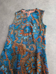 Vintage 1970s Burda Dress Women’s Medium Blue Orange Mod Psychedelic Floral