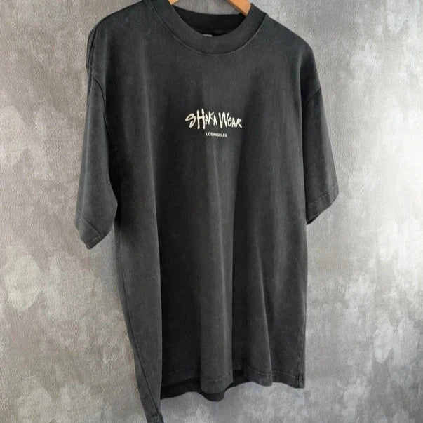 Shaka Wear Acid Wash Heavy Cotton T-Shirt Short Sleeve Mens Medium Black