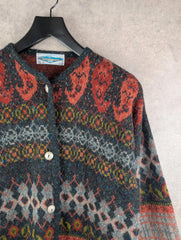 Jacquard Cardigan Womens XL Extra Large Wool Vintage Made in France