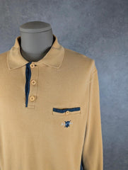 Casual Club Jumper Men’s Large Beige Tan Vintage 90s Collared Knit Pullover