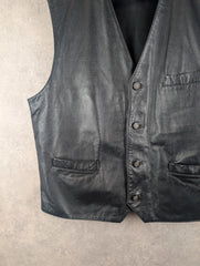 Vintage Leather Waistcoat Mens XXL 2XL Black Biker
