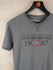 Napapijri T-Shirt Mens M Medium Grey Y2K Short Sleeve
