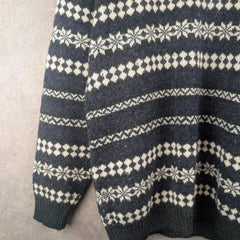 Vintage Jumper Mens L Large Grey Knitted Retro Pullover