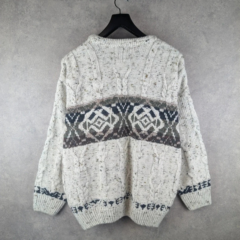 St, Bernard Jumper Mens Large L Knitted Vintage Retro Geometric