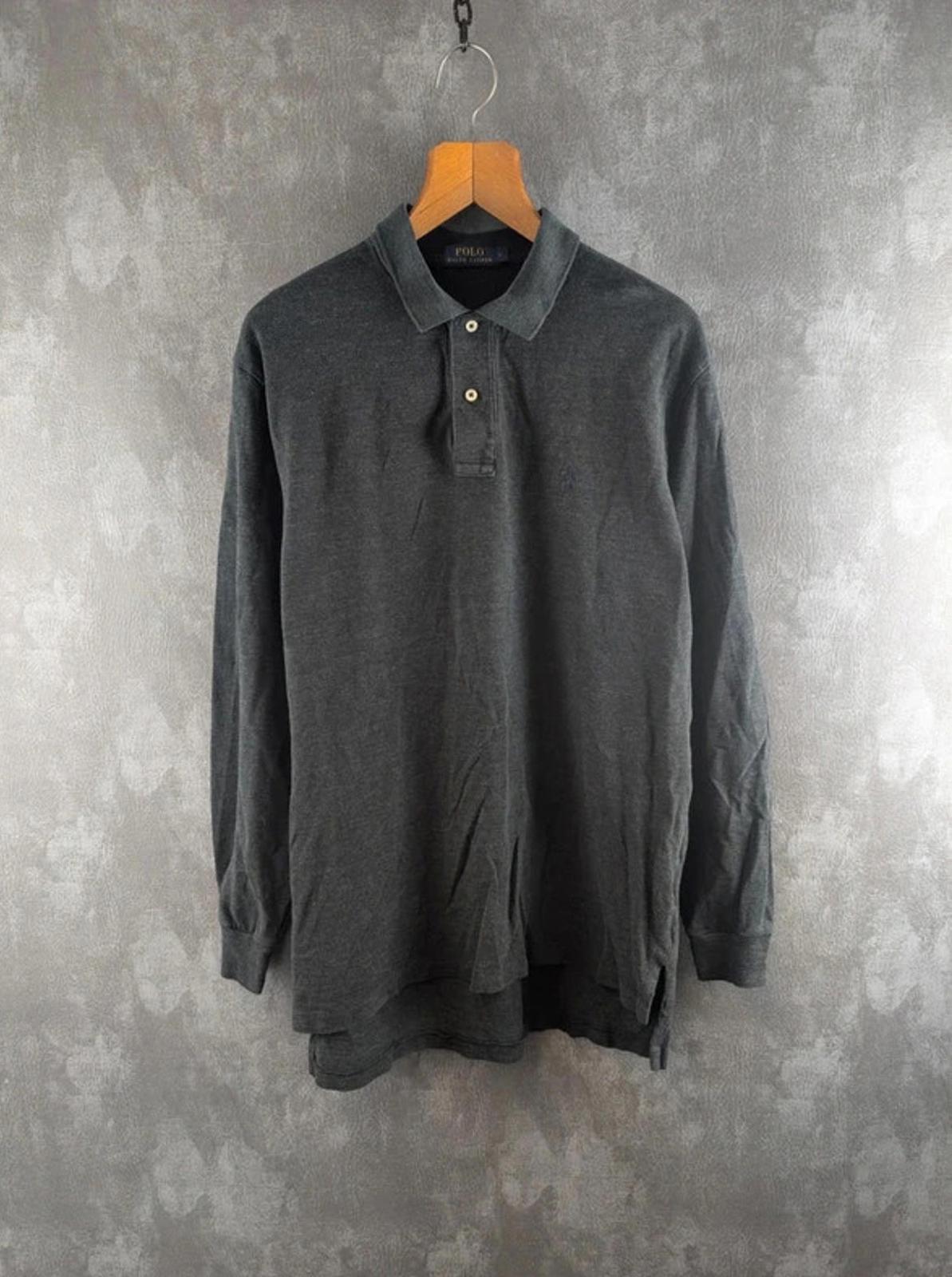 Ralph Lauren Polo Shirt Mens Large L Grey Long Sleeve Cotton