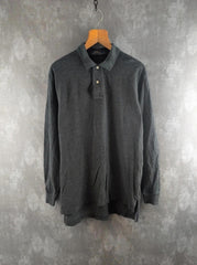 Ralph Lauren Polo Shirt Mens Large L Grey Long Sleeve Cotton