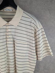 St Michael Polo Shirt Mens Large L Cream Stripped Vintage 90s Short Sleeve