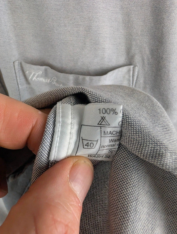 Thomas Burberry Shirt Mens Large L Grey Short Sleeve Cotton