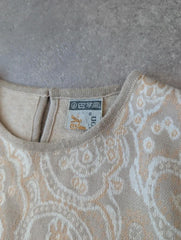 Vintage 1970s Cropped T-Shirt Women’s Large Beige Floral Paisley Retro Boho