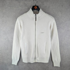 Firetrap Jumper Mens Large L knitted Y2K Full Zip Ivory Cardigan