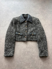 Y2K Wool Jacket Women’s Medium Grey Cropped Tailored Structured