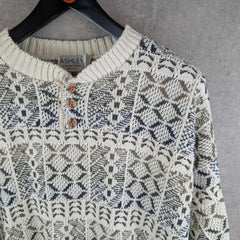 Ashley Jumper Mens L Large Cream Knitted Vintage Pullover Retro
