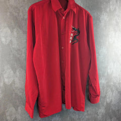 Y2K Shirt Dragon Embroidery Long Sleeve Red Men's XL