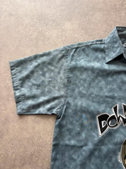 Y2K Shirt Men’s Medium Grey Graphic Short Sleeve Button Up Skater Streetwear