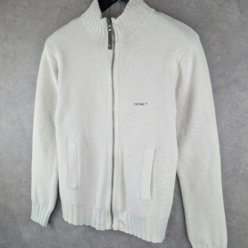 Firetrap Jumper Mens Large L knitted Y2K Full Zip Ivory Cardigan