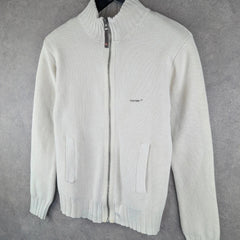 Firetrap Jumper Mens Large L knitted Y2K Full Zip Ivory Cardigan