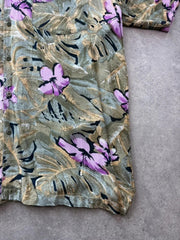 Vintage 1990s Hawaiian Shirt Men’s Medium Green Floral Tropical Baggy Fit Summer