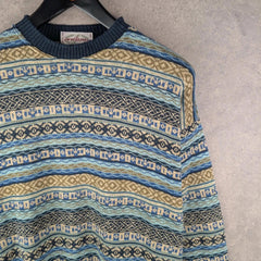 Les Jacuelines Jumper Mens Large L Knitted Vintage Cotton Multicoloured