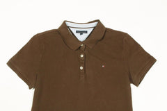 Tommy Hilfiger Polo Shirt Womens Medium M Brown Short Sleeve