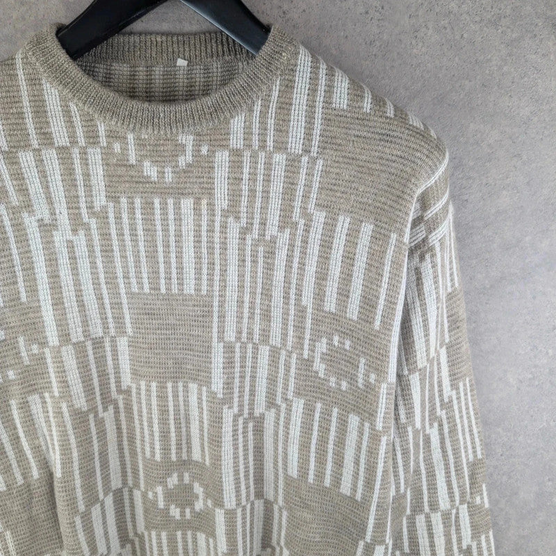 Vintage Jumper Mens Large L Grey Knitted Pullover Cotton