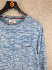 Tommy Hilfiger T Shirt Mens Extra Large Blue Long Sleeve Crew Neck Casual Chest Pocket