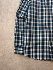St Michael Shirt Men’s Medium Blue Check Vintage 1990s Long Sleeve Button Up