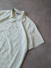 Quiksilver Shirt Men’s XL Green Checked Short Sleeve Button Up Y2K Surf Skater