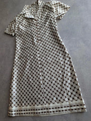 Vintage 1970s Dress Women’s Small Beige Brown Geometric Mod Midi Retro
