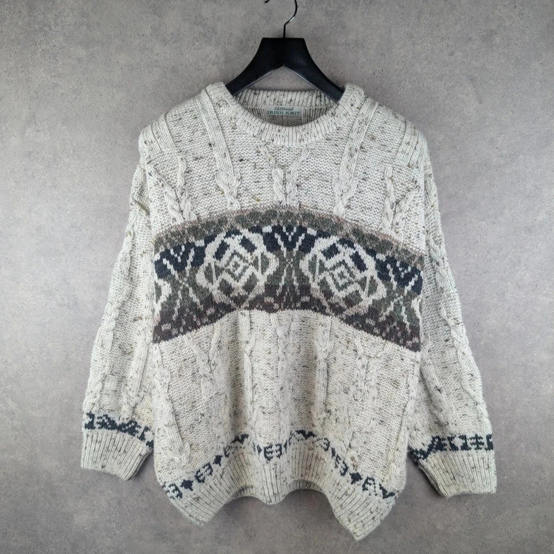 St, Bernard Jumper Mens Large L Knitted Vintage Retro Geometric