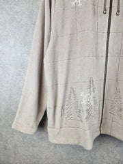 TanJay Fleece Jacket Mens Large Biege Winter Christmas Embroidered Full Zip