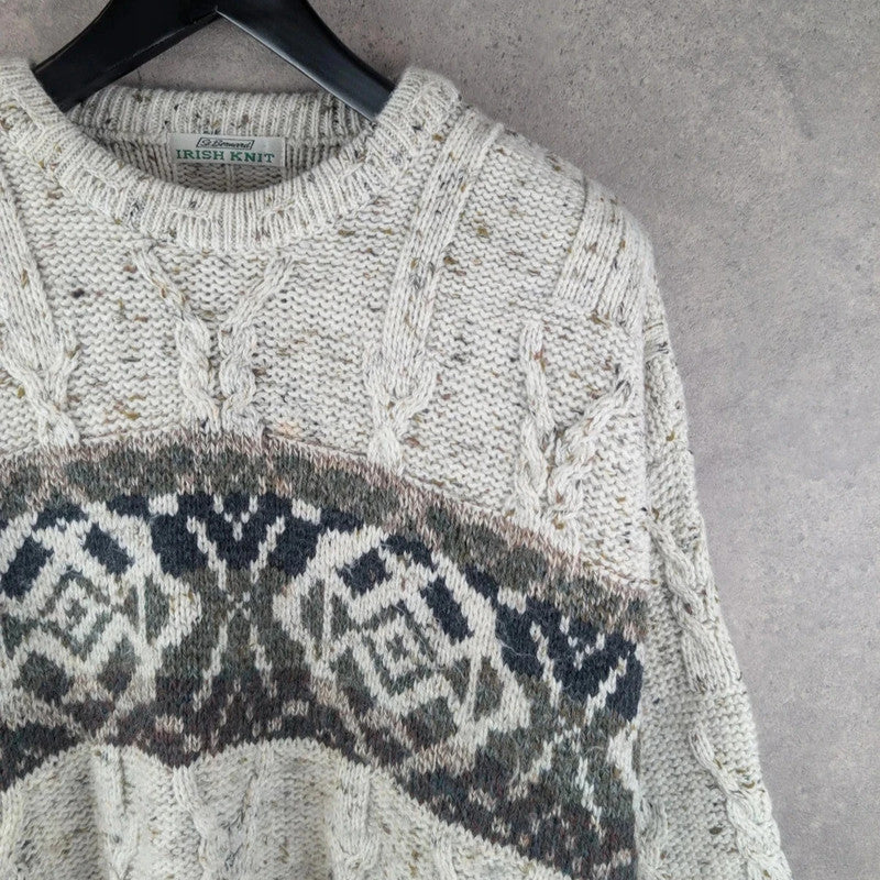St, Bernard Jumper Mens Large L Knitted Vintage Retro Geometric