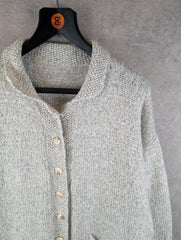 Hand Knitted Cardigan Womens L Large Grey Cotton