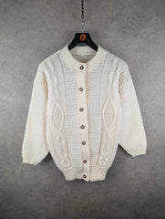Vintage Hand Knitted Jumper Womens L Large Aran Cream Cardigan
